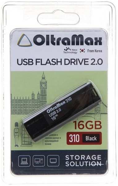 Накопитель USB 2.0 16GB OltraMax OM-16GB-310-Black 310, чёрный 969335331