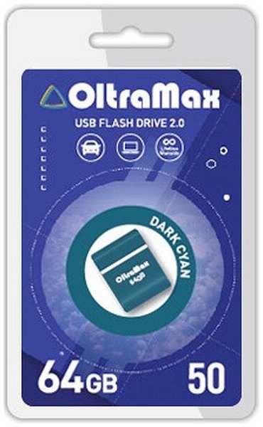 Накопитель USB 2.0 64GB OltraMax OM-64GB-50-Dark Cyan 50, тёмно голубой 969335353