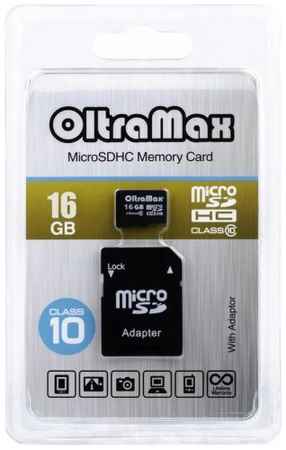 Карта памяти 16GB OltraMax OM016GCSDHC10-AD microSDHC Class 10 + SD адаптер 969335504