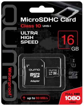 Карта памяти MicroSDHC 16GB Qumo QM16GMICSDHC10U1 Class 10 UHS-I + SD адаптер 969335533