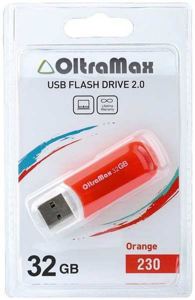 Накопитель USB 2.0 32GB OltraMax OM-32GB-230-Orange 230, оранжевый 969335563