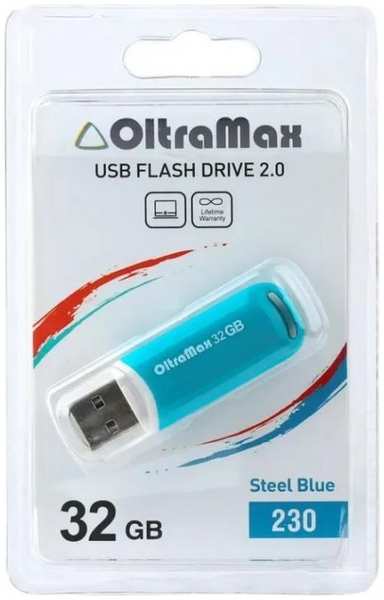 Накопитель USB 2.0 32GB OltraMax OM-32GB-230-St Blue 230, стальной синий 969335565