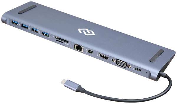 Док-станция Digma DS-990UC_G USB Type-C to HDMI, VGA, RJ45, mDP, 4*USB 3.0, 3.5mm, USB-C 60W, microSD, SD, 19cm