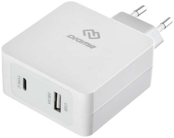 Зарядное устройство сетевое Digma DGPD-45W-WG USB-C + USB-A, 3A, белое 969335891