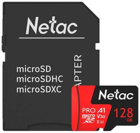Карта памяти MicroSDXC 128GB Netac NT02P500PRO-128G-R Class 10 UHS-I U3 V30/A1 P500 Extreme Pro + адаптер