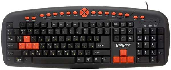 Клавиатура Exegate LY-504M EX280435RUS USB, полноразмерная, 124кл., Enter большой, мультимедиа, длина кабеля 1,5м, черная, Color box