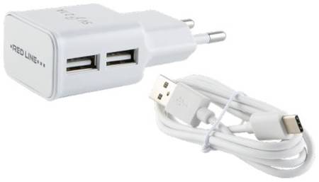 Зарядное устройство сетевое Red Line NT-2A УТ000013636 2 USB, 2.1A + кабель Type-C, белый 969344035