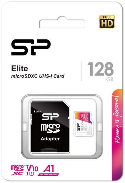Карта памяти 128GB Silicon Power SP128GBSTXBV1V20SP microSDXC Class 10 UHS-I U1 100 Mb/s Elite A1 (SD адаптер)