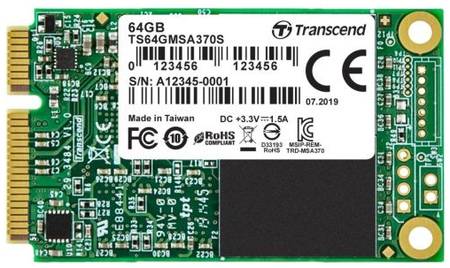 Накопитель SSD mSATA Transcend TS64GMSA370S MSA370S 64GB SATA 6Gb/s MLC 520/100MB/s IOPS 50K/25K MTBF 2M 969364282