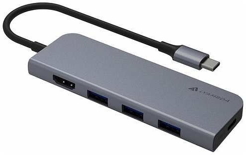 Разветвитель Lyambda Slim Aluminum LC173 Type-C Multimedia 4K/USB Hub