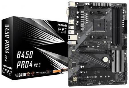 Материнская плата ATX ASRock B450 PRO4 R2.0 (AM4, AMD B450, 4*DDR4(3200), 4*SATA 6G RAID, 2*M.2, 6*PCIE, 7.1CH, Glan, D-Sub, HDMI, DP, 5*USB 3.2/USB T 969371332