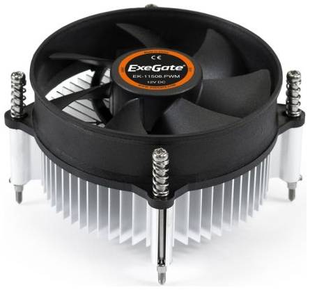 Кулер Exegate EK-11508-PWM EX286141RUS LGA775/1150/1151/1155/1156 (Al, 90mm fan, 1200-2600rpm, 48CFM, 17-23.5dBA, 4 pin, TDP 75W) Retail color box