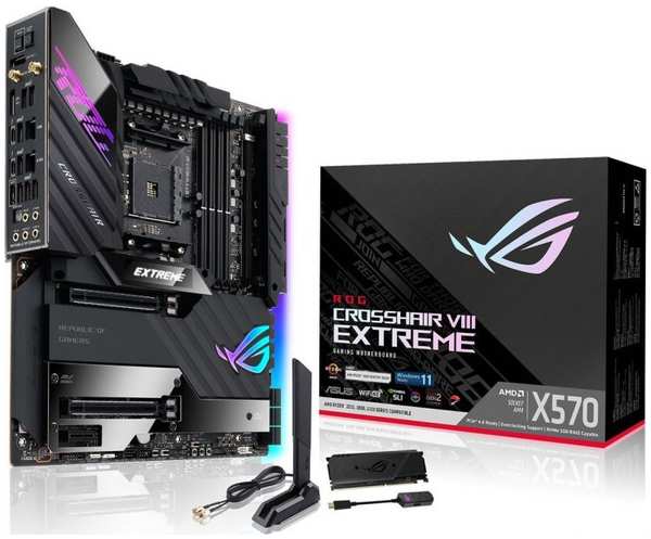 Материнская плата ATX ASUS ROG CROSSHAIR VIII EXTREME 90MB1860-M0EAY0 (AM4, X570, 4*DDR4(5100), 6*SATA 6G, 5*M.2, 3*PCIE, 7.1CH, 10Glan, 2.5Glan, WiFi