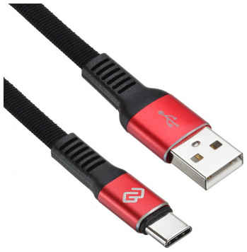 Кабель интерфейсный Digma 1080454 USB (m)-USB Type-C (m) 1.2м черный/красный плоский