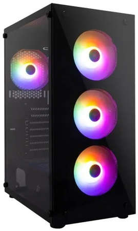 Корпус ATX 1STPLAYER FIRE DANCING V7 V7-4F1 черный, без БП, боковая панель закаленное стекло, USB 3.0, 2*USB 2.0, audio 969505024