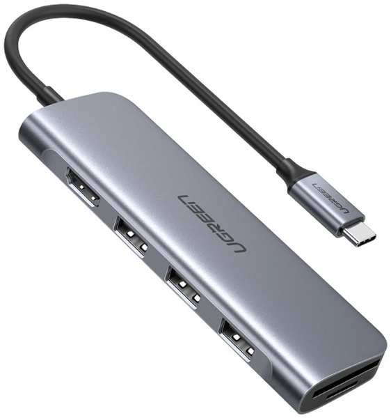 Концентратор UGREEN 70410 USB-C to 3*USB 3.0-A, HDMI, TF/SD, серый космос 969511404