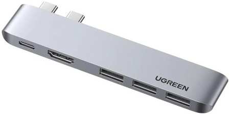 Адаптер UGREEN 60559 2*USB-C/3*USB 3.0, USB-C, 4K HDMI, космос