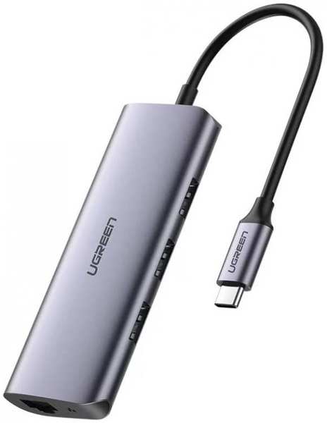Адаптер UGREEN 60718 USB-C to 3*USB 3.0+RJ45+micro USB, серый 969511439