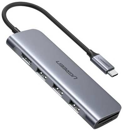 Концентратор UGREEN 70411 USB-C to 2 Ports USB3.0-A Hub + HDMI + TF/SD with PD Power Supply, серый к 969511486