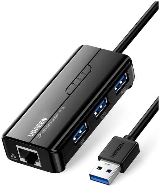 Сетевой адаптер UGREEN 20265 USB 3.0 Hub with Gigabit Ethernet, черный 969511493