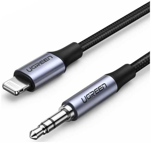 Кабель UGREEN 70509 Lightning to 3.5mm в оплетке, 1 м, черный