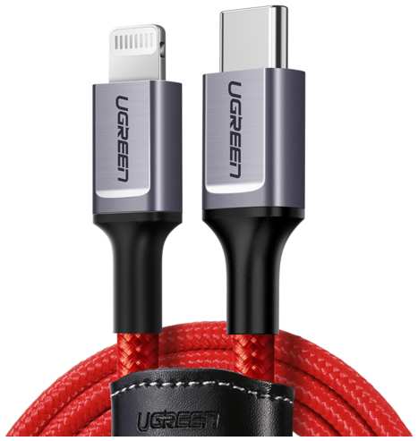 Кабель интерфейсный UGREEN 20309 USB Type-C male to lightning male aluminium case, 1 м, красный