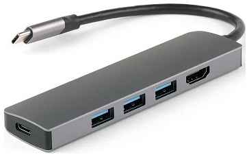 Концентратор IQFuture IQ-C5 Type-C/USB, USB-C PD, 3*USB 3.0, HDMI, кабель Type-C 12 см, серый 969515486