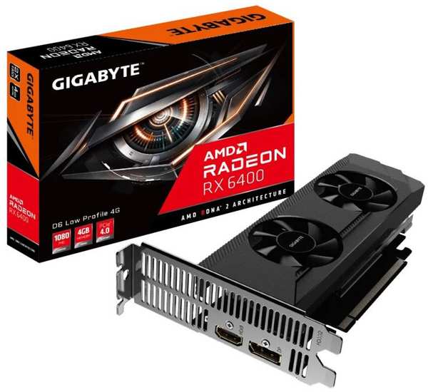 Видеокарта PCI-E GIGABYTE Radeon RX 6400 (GV-R64D6-4GL) 4GB GDDR6 64bit 6nm 1923/16000MHz HDMI/DP Ret low profile