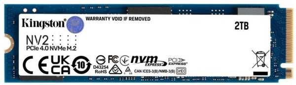 Накопитель SSD M.2 2280 Kingston SNV2S/2000G NV2 2000GB NVMe, PCIe 4.0 x4 3D TLC 3500/2800MB/s MTBF 1.5M TBW 640 DWPD 0.3 969532148