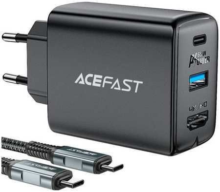 Зарядное устройство сетевое ACEFAST A17 65W, USB Type-C/USB Type-A/HDMI, кабель 1.8м USB Type-C/USB Type-C, чёрное