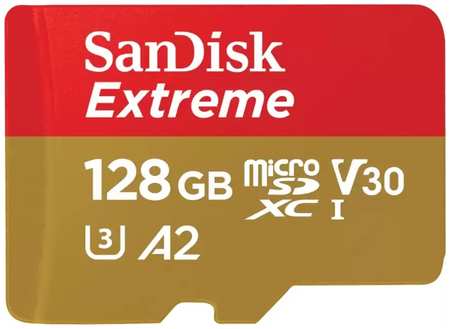 Карта памяти MicroSDXC 128GB SanDisk SDSQXAA-128G-GN6MN UHS-I U3, Class 10, цвет: золотой/красный