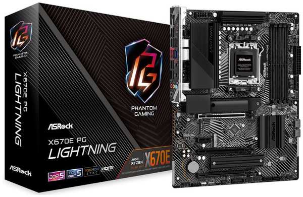 Материнская плата ATX ASRock X670E PG LIGHTNING (AM5, AMD X670, 4*DDR5 (6600), 4*SATA 6G RAID, 4*M.2, 4*PCIE, 2.5Glan, HDMI, DP, USB Type-C, 7*USB 3.2