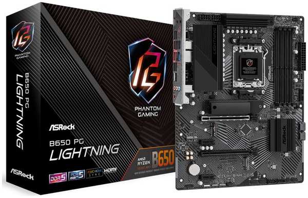 Материнская плата ATX ASRock B650 PG LIGHTNING (AM5, AMD B650, 4*DDR5 (6400), 4*SATA 6G RAID, 3*M.2, 4*PCIE, 2.5Glan, HDMI, USB Type-C, 7*USB 3.2, 4*U