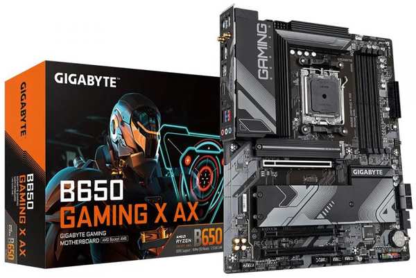 Материнская плата ATX GIGABYTE B650 GAMING X AX (AM5, AMD B650, 4*DDR5 (6400), 4*SATA 6G RAID, 3*M.2, 3*PCIE, 2.5Glan, WiFi, BT, HDMI, DP, USB Type-C