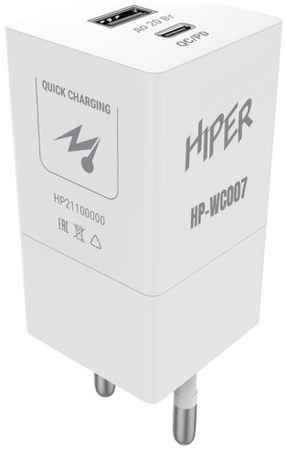 Зарядное устройство сетевое HIPER HP-WC007 3A+2.22A PD+QC универсальное белое