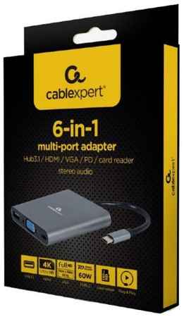 Концентратор Cablexpert A-CM-COMBO6-01 USB-CM 6-в-1 (Hub3.0 + HDMI + VGA + PD + кардридер + стерео-звук) 969545913
