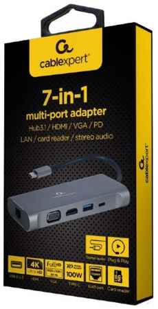 Концентратор Cablexpert A-CM-COMBO7-01 USB-CM 7-в-1 (Hub3.0 + HDMI + VGA + PD + кардридер + стерео-звук) 969545915