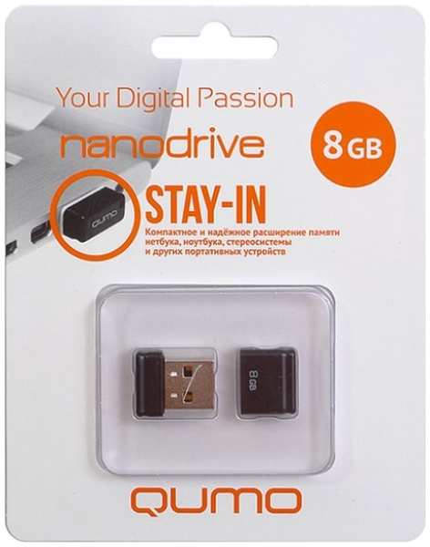 Накопитель USB 2.0 8GB Qumo QM8GUD-NANO-B Nano, чёрный 969548752