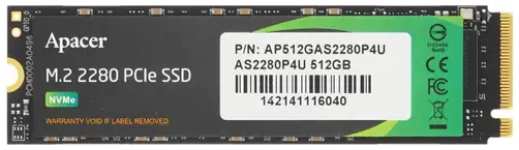Накопитель SSD M.2 2280 Apacer AP512GAS2280Q4U-1 AS2280Q4 512GB PCIe Gen4x4 with NVMe 3D TLC 7000/3000MB/s IOPS 450K/750K MTBF 1.6M 350 TBW RTL 969555044