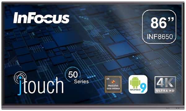 Интерактивная панель InFocus INF8650 86″, 3840x2160/60 Hz, ИК тачскрин 20 касаний, 400cd/m2, 5000:1, 4GB DDR4, 32GB, Android 9.0, колонки 2*20 Вт, пул 969566599