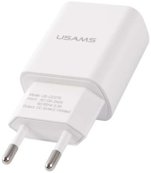 Зарядное устройство сетевое Usams T21 Charger kit УТ000027071 USB T18 2,1A+кабель Lightning 1m, белое (T21OCLN01)