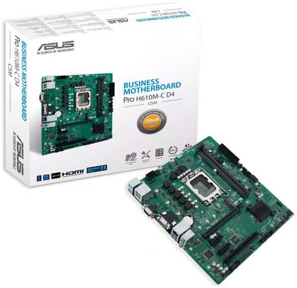 Материнская плата mATX ASUS PRO H610M-C D4-CSM (LGA1700, H610, 2*DDR4(3200), 4*SATA 6G, 4*PCIE, M.2, 7.1CH, Glan, 2*USB 3.2, D-Sub, HDMI, DP) 969569228