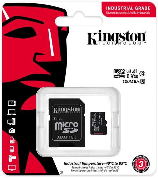 Промышленная карта памяти MicroSDHC 16Gb Kingston SDCIT2/16GB сlass 10 UHS-I U3 V30 A1 TLC в режиме pSLC, с адаптером 969583733