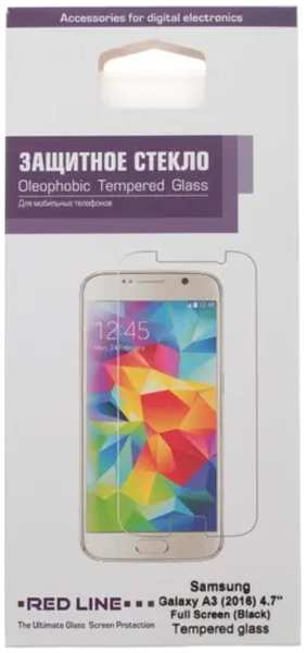 Защитное стекло Red Line УТ000008597 для Samsung Galaxy A3 (2016) 4.7”, tempered glass, чёрная рамка