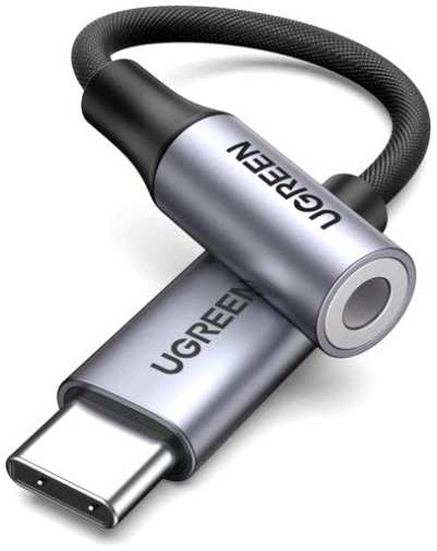 Переходник UGREEN AV161 80154 USB-C to 3.5mm M/F в оболочке с оплёткой, 10см, цвет: серый космос 969594965