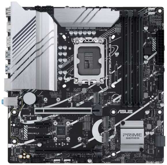 Материнская плата mATX ASUS PRIME Z790M-PLUS D4 (LGA1700, Z790, 4*DDR4 (5333), 4*SATA 6G RAID, 3*M.2, 4*PCIE, Glan, HDMI, DP, USB Type-C, 5*USB 3.2, 2