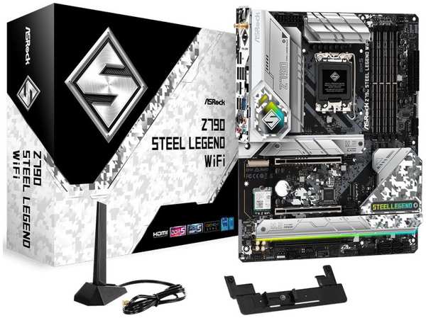 Материнская плата ATX ASRock Z790 STEEL LEGEND WIFI (LGA1700, Z790, 4*DDR5 (6800), 8*SATA 6G RAID, 4*M.2, 3*PCIE, 2.5Glan, WiFi, BT, HDMI, DP, USB Typ 969599534