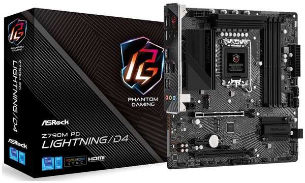 Материнская плата mATX ASRock Z790M PG LIGHTNING/D4 (LGA1700, Z790, 4*DDR4 (5333), 4*SATA 6G RAID, 2*M.2, 3*PCIE, Glan, HDMI, USB Type-C, 5*USB 3.2, 2