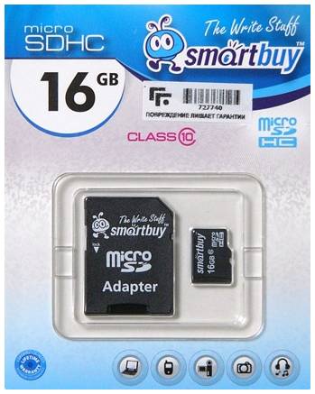 Карта памяти 16GB SmartBuy SB16GBSDCL10-01 SB16GBSDCL10-01 micro SDHC class 10 (SD адаптер)