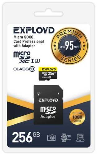 Карта памяти MicroSDXC 256GB Exployd EX256GCSDXC10UHS-1-ElU3 Class 10 Premium UHS-I U3 (95 Mb/s) + SD адаптер